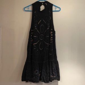 Free People high neck, backless embroidered dress